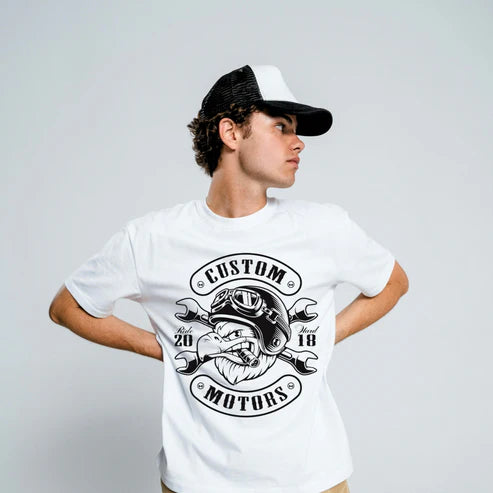Unleash the Beast Custom Motors Eagle Tee with Helmet and Wrench Crossbones