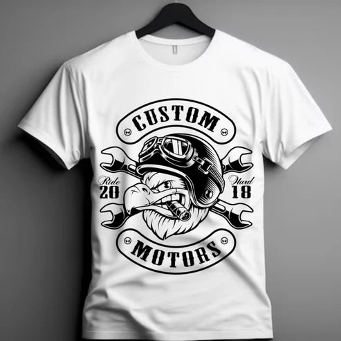Unleash the Beast  Custom Motors Eagle Tee with Helmet and Wrench Crossbones